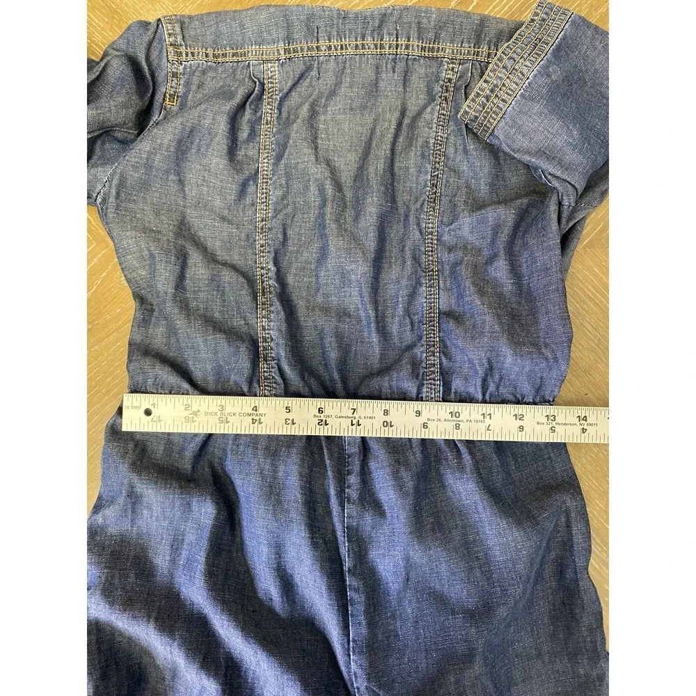 Anthropologie Pilcro Belted Denim Romper Sz 0 Shorts Wrap Tie Waist Blue‎